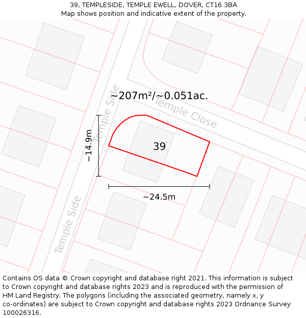 39, TEMPLESIDE, TEMPLE EWELL, DOVER, CT16 3BA: Plot and title map
