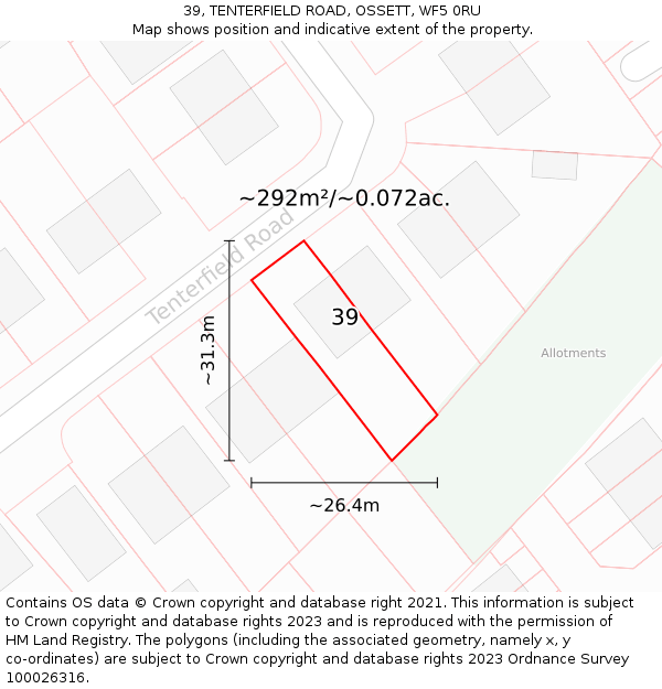 39, TENTERFIELD ROAD, OSSETT, WF5 0RU: Plot and title map