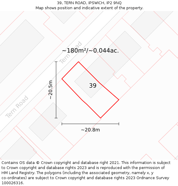 39, TERN ROAD, IPSWICH, IP2 9NQ: Plot and title map