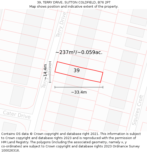 39, TERRY DRIVE, SUTTON COLDFIELD, B76 2PT: Plot and title map