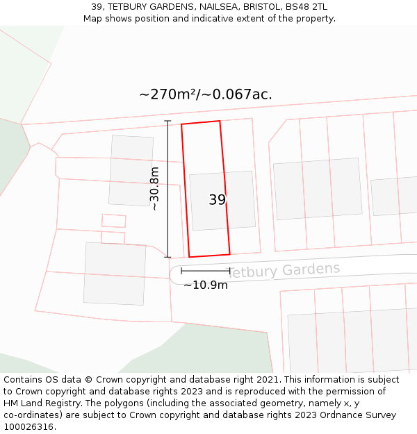 39, TETBURY GARDENS, NAILSEA, BRISTOL, BS48 2TL: Plot and title map