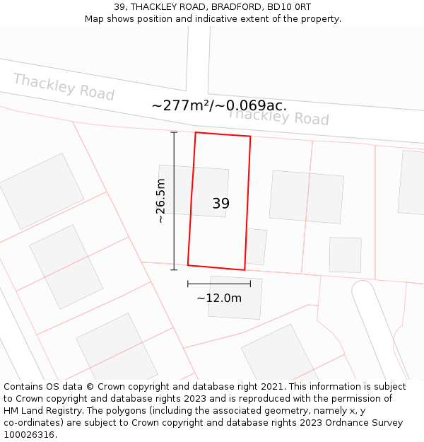 39, THACKLEY ROAD, BRADFORD, BD10 0RT: Plot and title map