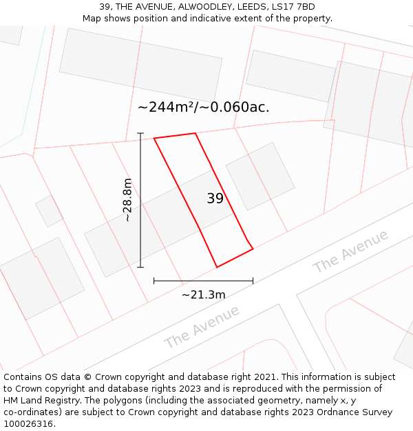 39, THE AVENUE, ALWOODLEY, LEEDS, LS17 7BD: Plot and title map
