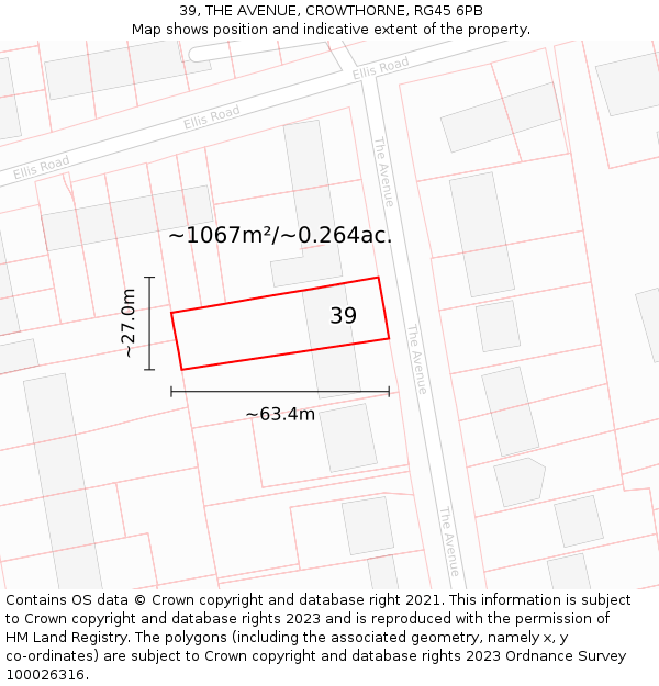 39, THE AVENUE, CROWTHORNE, RG45 6PB: Plot and title map