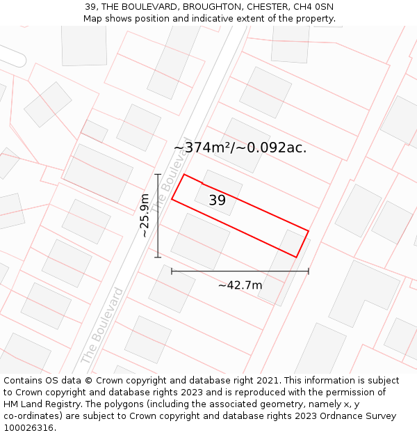 39, THE BOULEVARD, BROUGHTON, CHESTER, CH4 0SN: Plot and title map