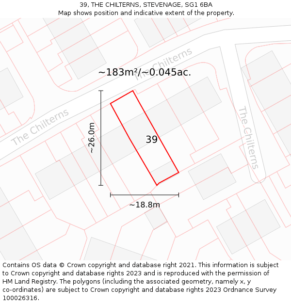 39, THE CHILTERNS, STEVENAGE, SG1 6BA: Plot and title map