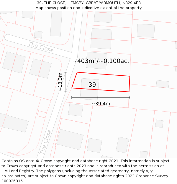 39, THE CLOSE, HEMSBY, GREAT YARMOUTH, NR29 4ER: Plot and title map
