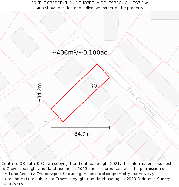 39, THE CRESCENT, NUNTHORPE, MIDDLESBROUGH, TS7 0JW: Plot and title map