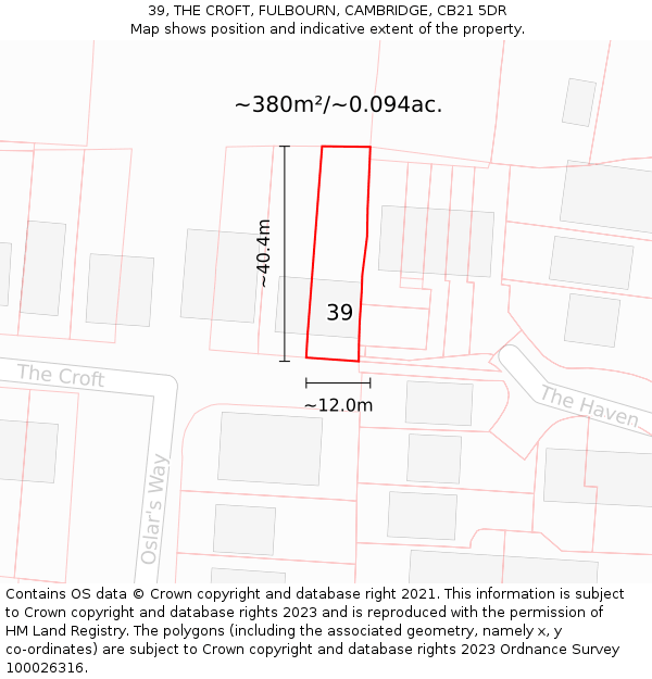 39, THE CROFT, FULBOURN, CAMBRIDGE, CB21 5DR: Plot and title map