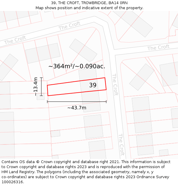 39, THE CROFT, TROWBRIDGE, BA14 0RN: Plot and title map