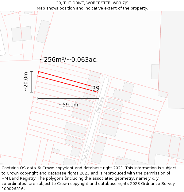 39, THE DRIVE, WORCESTER, WR3 7JS: Plot and title map