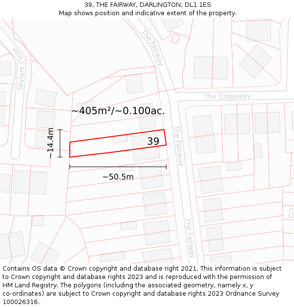 39, THE FAIRWAY, DARLINGTON, DL1 1ES: Plot and title map
