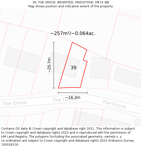 39, THE GROVE, BEARSTED, MAIDSTONE, ME14 4JB: Plot and title map