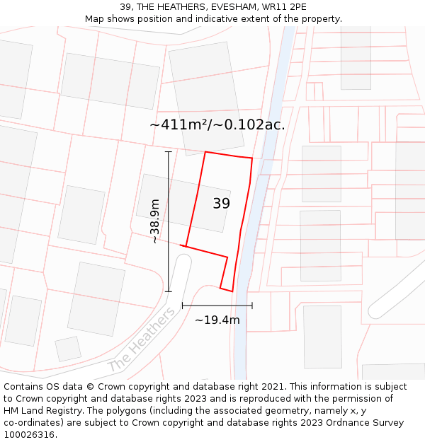 39, THE HEATHERS, EVESHAM, WR11 2PE: Plot and title map