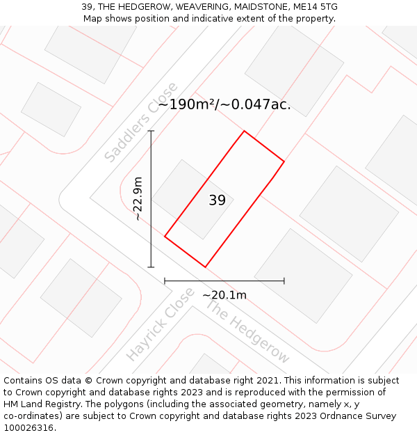39, THE HEDGEROW, WEAVERING, MAIDSTONE, ME14 5TG: Plot and title map