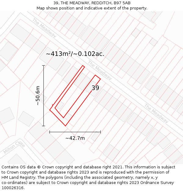 39, THE MEADWAY, REDDITCH, B97 5AB: Plot and title map