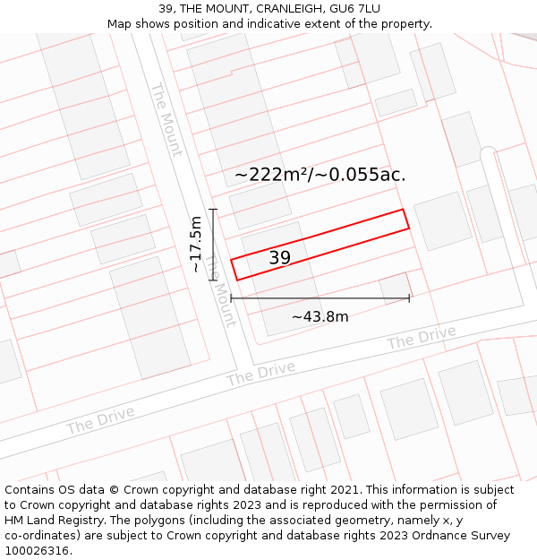 39, THE MOUNT, CRANLEIGH, GU6 7LU: Plot and title map