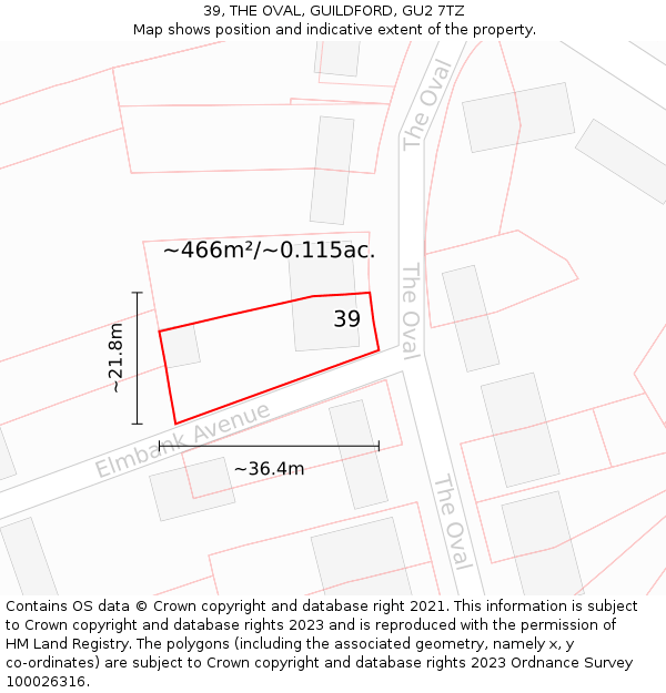 39, THE OVAL, GUILDFORD, GU2 7TZ: Plot and title map