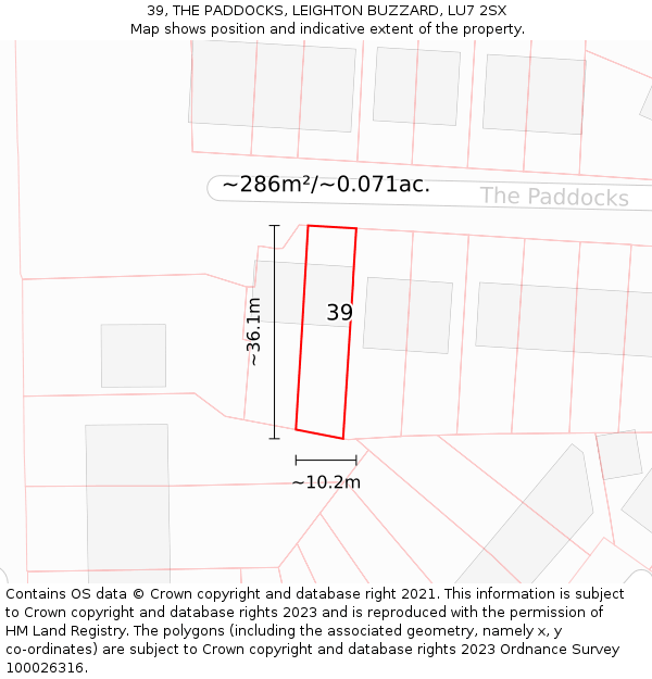 39, THE PADDOCKS, LEIGHTON BUZZARD, LU7 2SX: Plot and title map