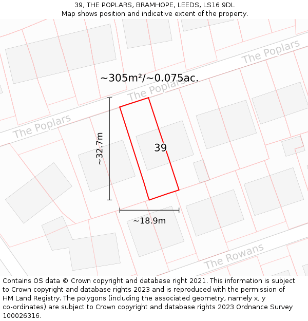 39, THE POPLARS, BRAMHOPE, LEEDS, LS16 9DL: Plot and title map