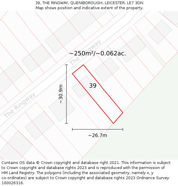 39, THE RINGWAY, QUENIBOROUGH, LEICESTER, LE7 3DN: Plot and title map
