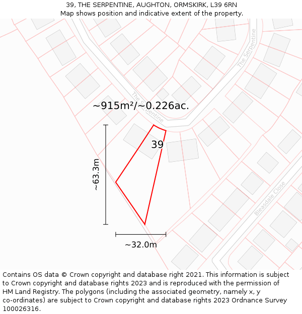 39, THE SERPENTINE, AUGHTON, ORMSKIRK, L39 6RN: Plot and title map