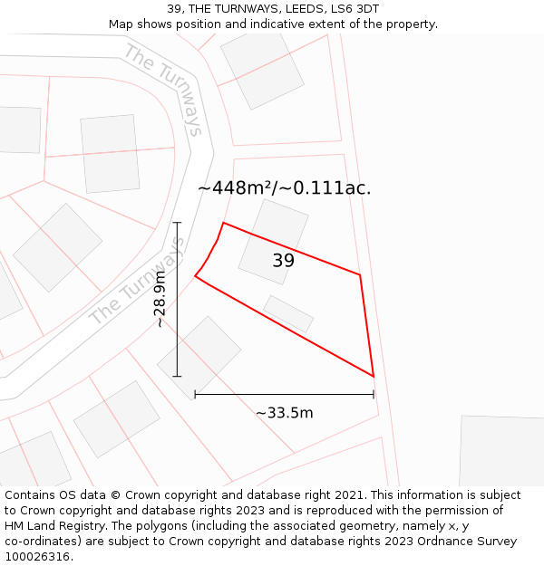 39, THE TURNWAYS, LEEDS, LS6 3DT: Plot and title map