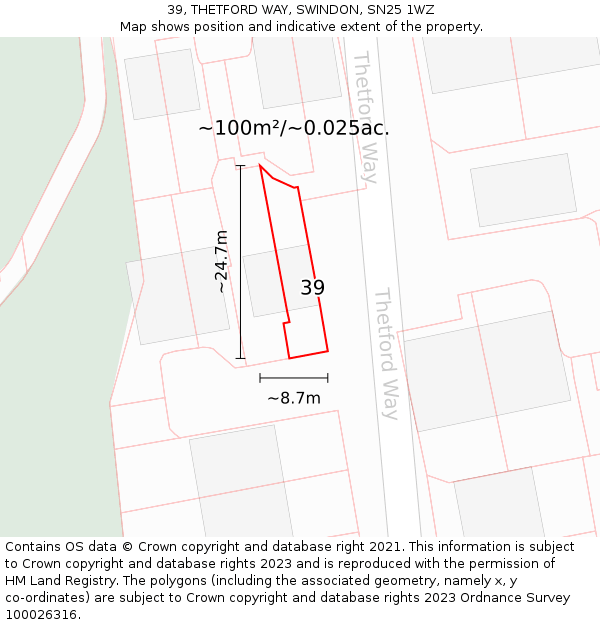39, THETFORD WAY, SWINDON, SN25 1WZ: Plot and title map