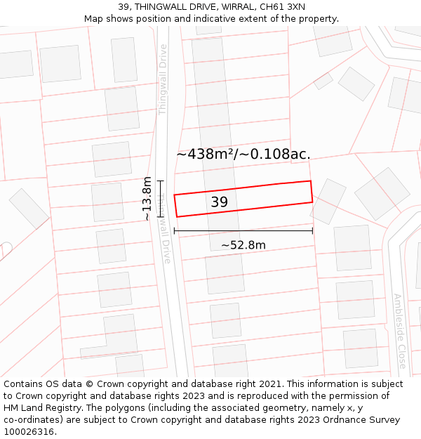 39, THINGWALL DRIVE, WIRRAL, CH61 3XN: Plot and title map