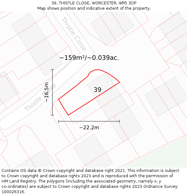 39, THISTLE CLOSE, WORCESTER, WR5 3DP: Plot and title map