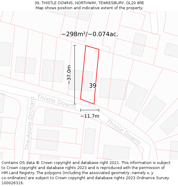 39, THISTLE DOWNS, NORTHWAY, TEWKESBURY, GL20 8RE: Plot and title map