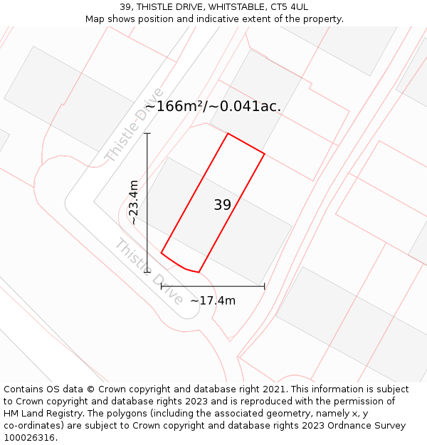 39, THISTLE DRIVE, WHITSTABLE, CT5 4UL: Plot and title map