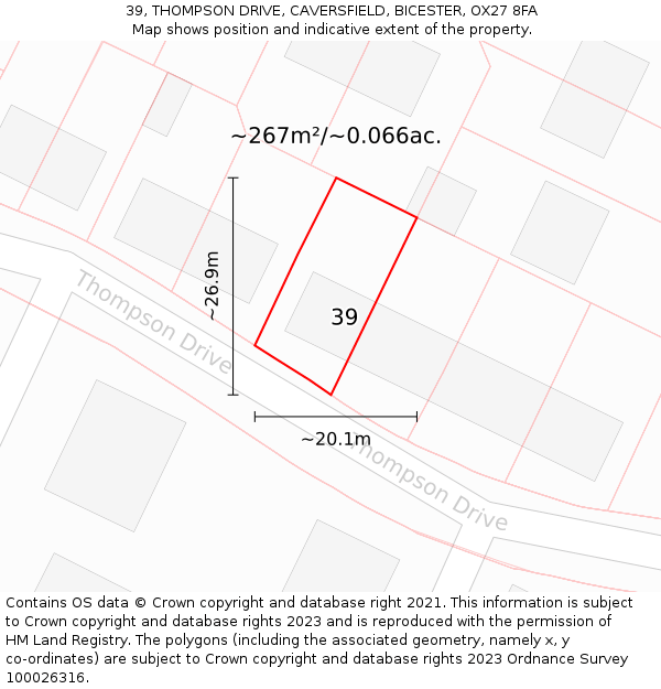 39, THOMPSON DRIVE, CAVERSFIELD, BICESTER, OX27 8FA: Plot and title map