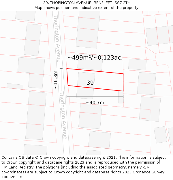 39, THORINGTON AVENUE, BENFLEET, SS7 2TH: Plot and title map
