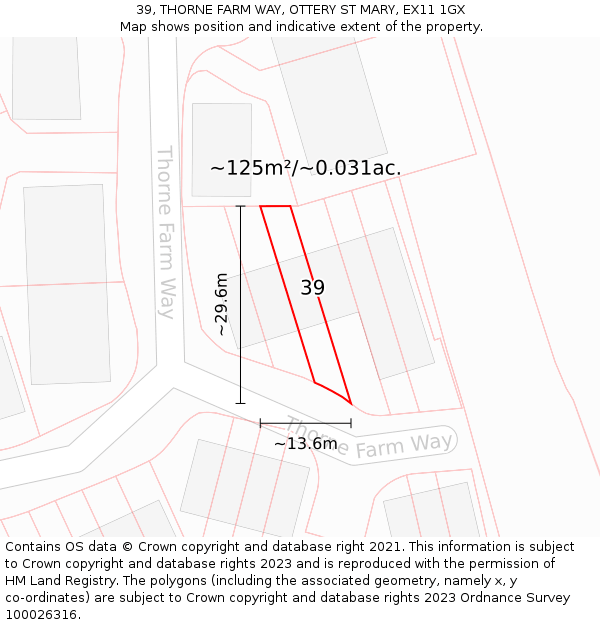 39, THORNE FARM WAY, OTTERY ST MARY, EX11 1GX: Plot and title map
