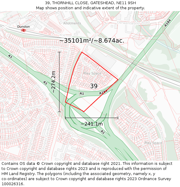 39, THORNHILL CLOSE, GATESHEAD, NE11 9SH: Plot and title map