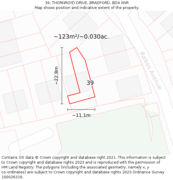 39, THORNROYD DRIVE, BRADFORD, BD4 0NR: Plot and title map
