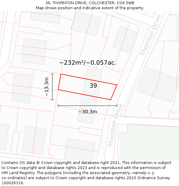 39, THORNTON DRIVE, COLCHESTER, CO4 5WB: Plot and title map