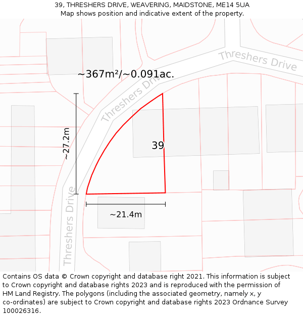 39, THRESHERS DRIVE, WEAVERING, MAIDSTONE, ME14 5UA: Plot and title map