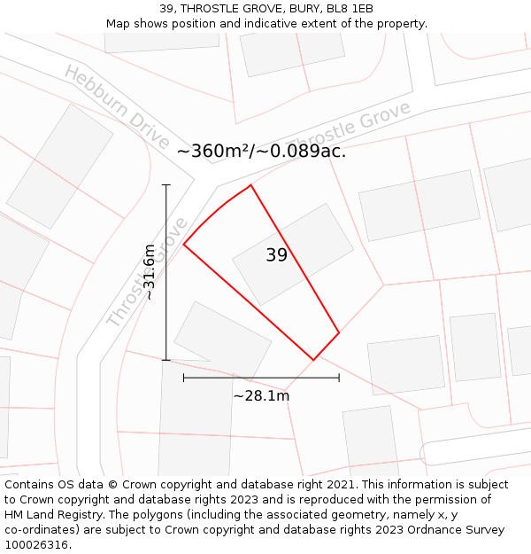 39, THROSTLE GROVE, BURY, BL8 1EB: Plot and title map