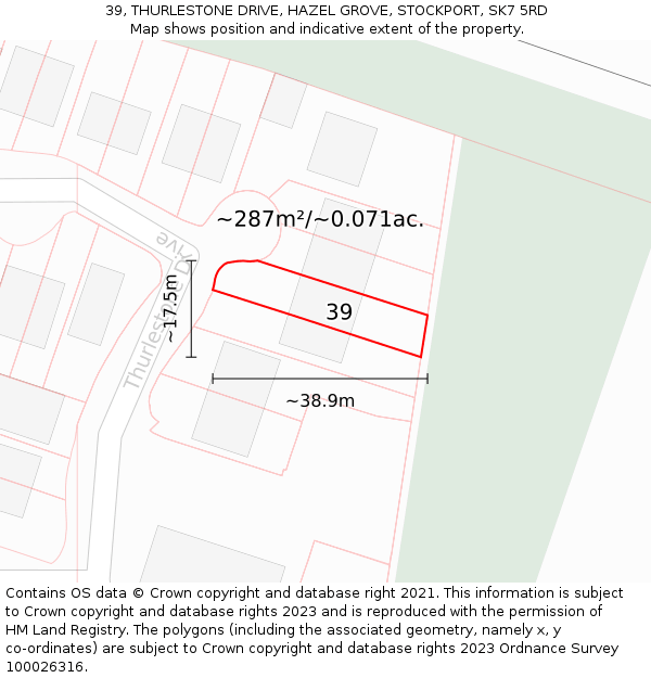 39, THURLESTONE DRIVE, HAZEL GROVE, STOCKPORT, SK7 5RD: Plot and title map