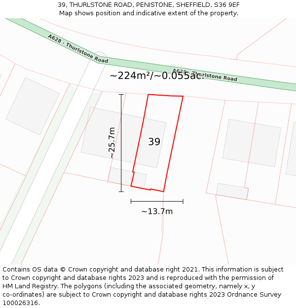39, THURLSTONE ROAD, PENISTONE, SHEFFIELD, S36 9EF: Plot and title map