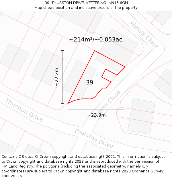 39, THURSTON DRIVE, KETTERING, NN15 6GN: Plot and title map