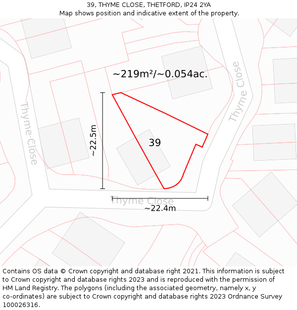 39, THYME CLOSE, THETFORD, IP24 2YA: Plot and title map
