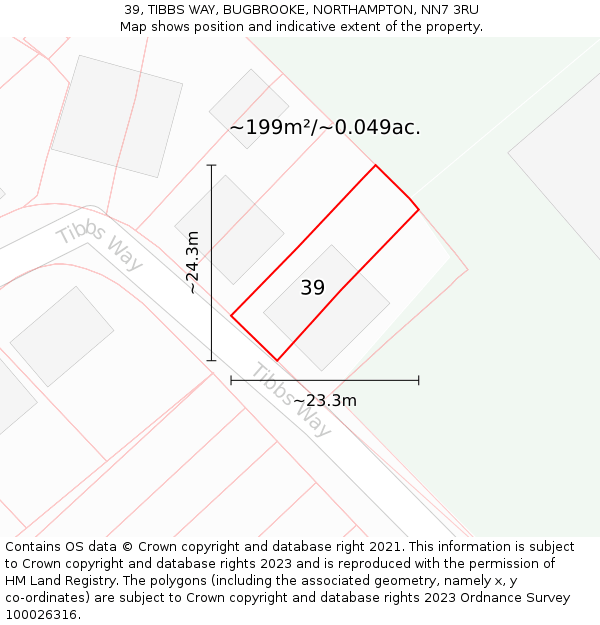 39, TIBBS WAY, BUGBROOKE, NORTHAMPTON, NN7 3RU: Plot and title map