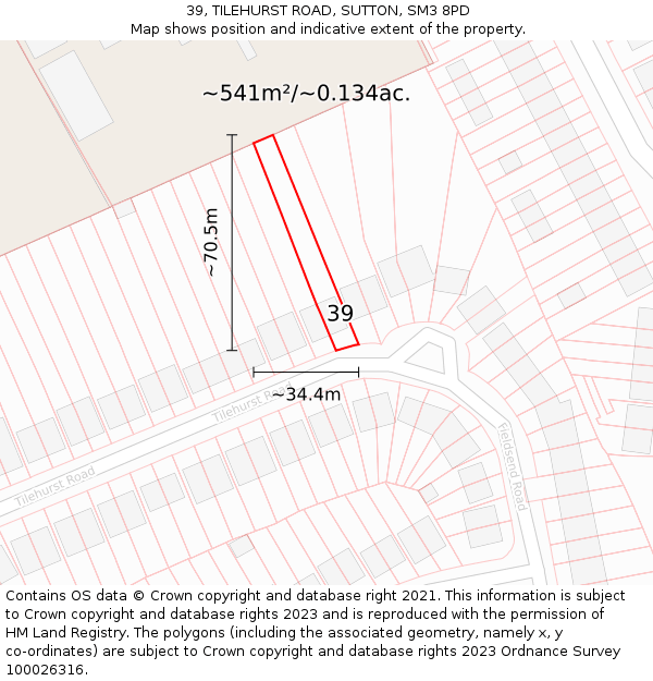 39, TILEHURST ROAD, SUTTON, SM3 8PD: Plot and title map