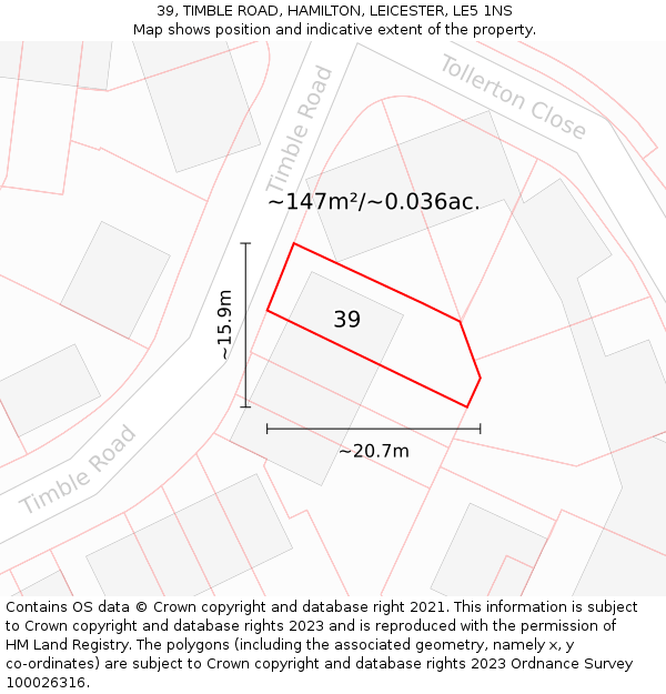 39, TIMBLE ROAD, HAMILTON, LEICESTER, LE5 1NS: Plot and title map