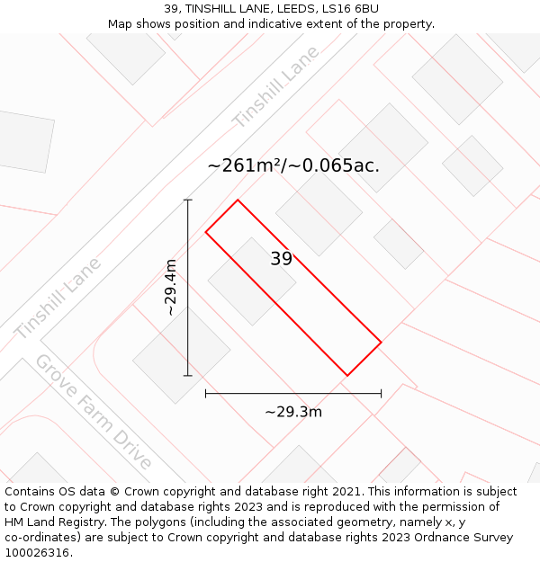 39, TINSHILL LANE, LEEDS, LS16 6BU: Plot and title map