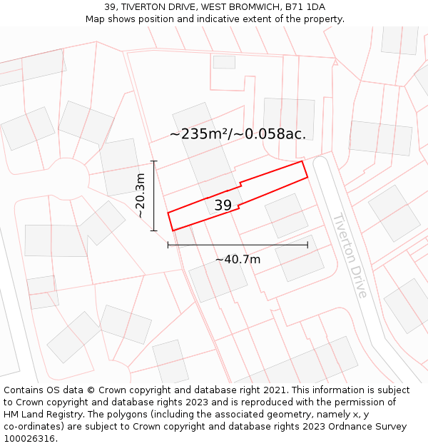 39, TIVERTON DRIVE, WEST BROMWICH, B71 1DA: Plot and title map