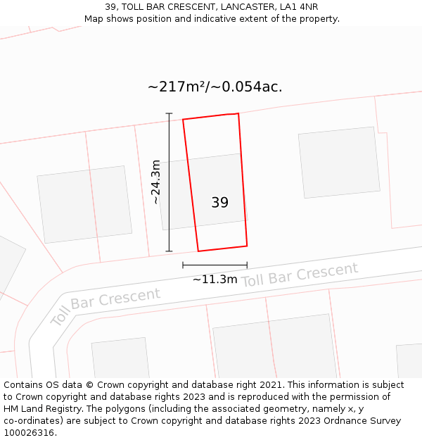 39, TOLL BAR CRESCENT, LANCASTER, LA1 4NR: Plot and title map
